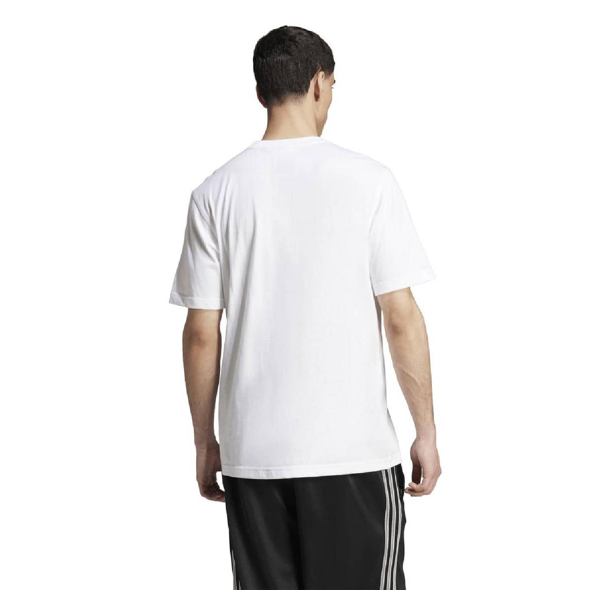 White adidas trefoil essentials T-shirt, back view, short sleeves and crew neck