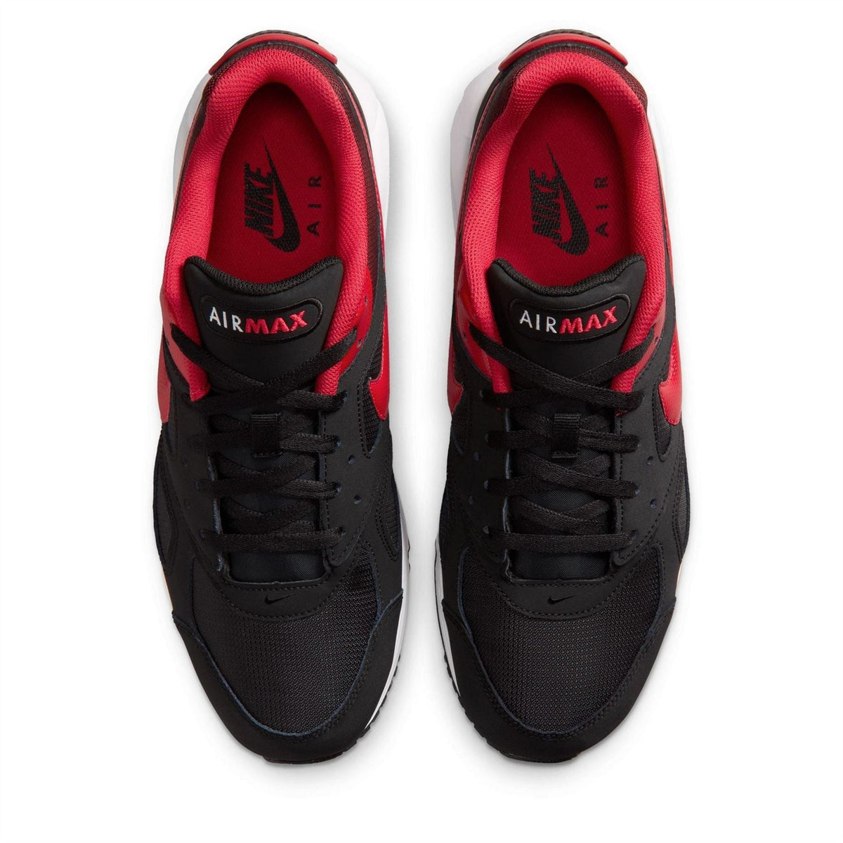Air Max Ivo trainers top view in black with red lining, black laces and Air MAX heel