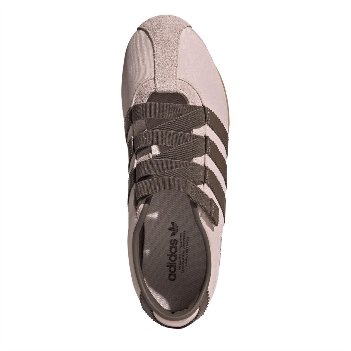 Women's adidas Tokyo sneaker heel, pale pink upper with dark brown laces and adidas Tokyo logo