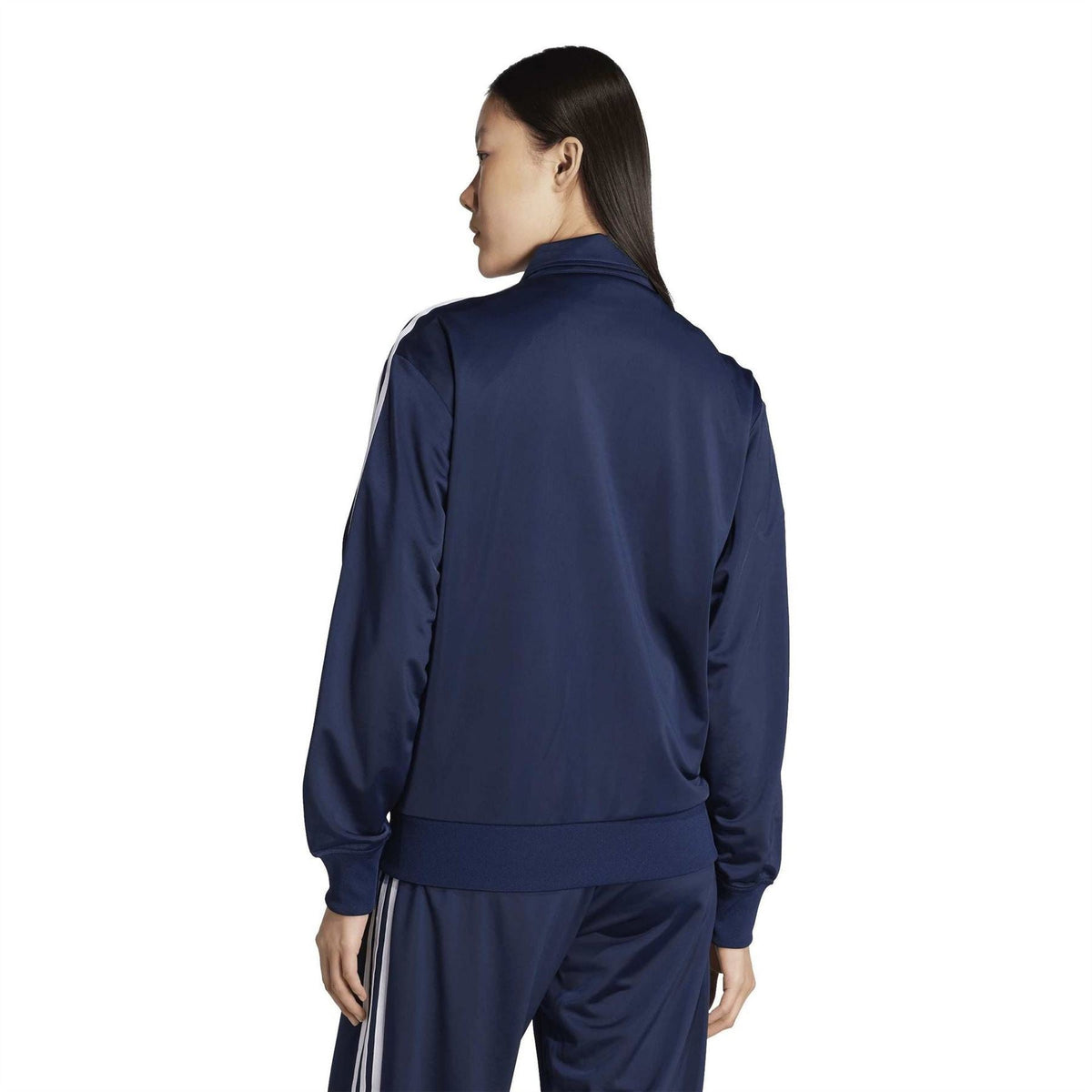 adidas Originals funnel-neck track jacket in dark indigo with white side sleeve stripes