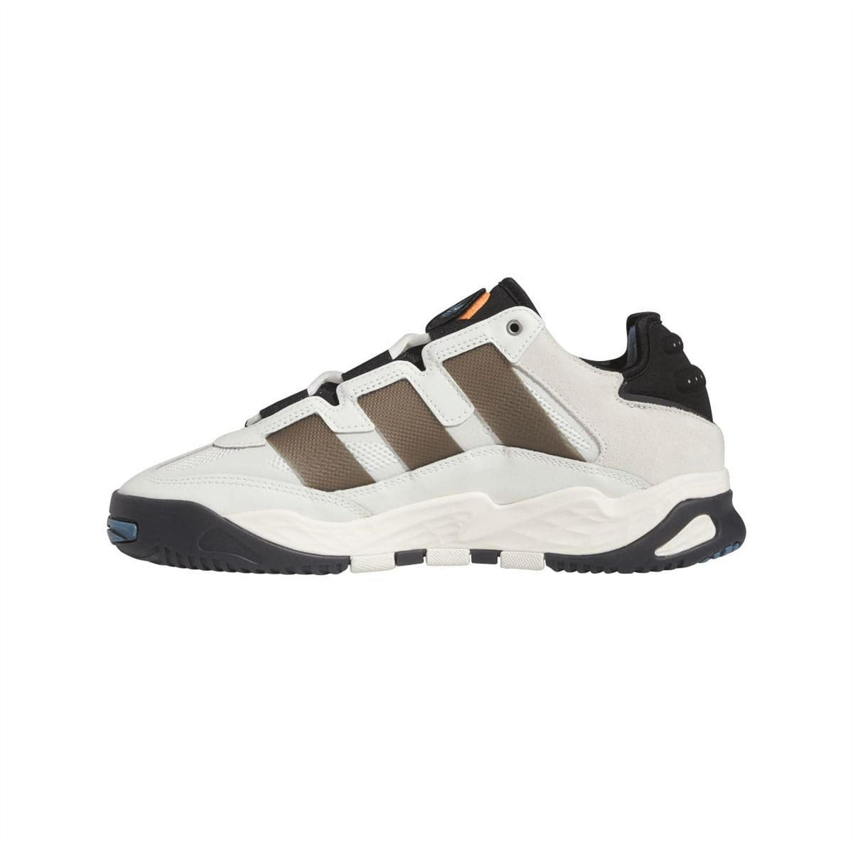 adidas Originals trainers side view in white with tan panels and black heel