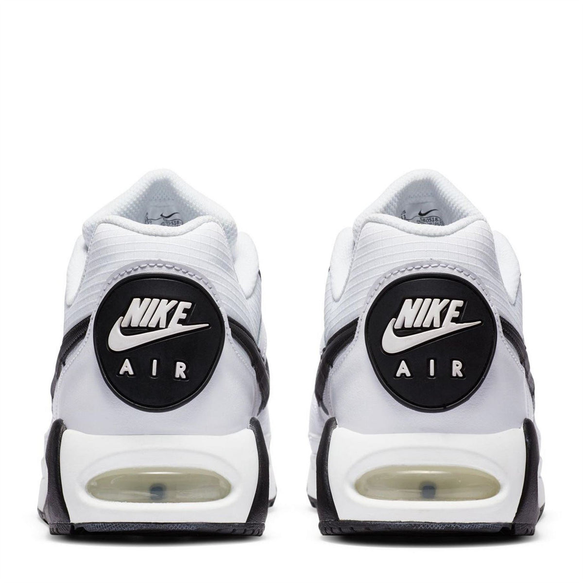White Nike Air Max Ivo trainers, heel view with Nike Air badge and Air window