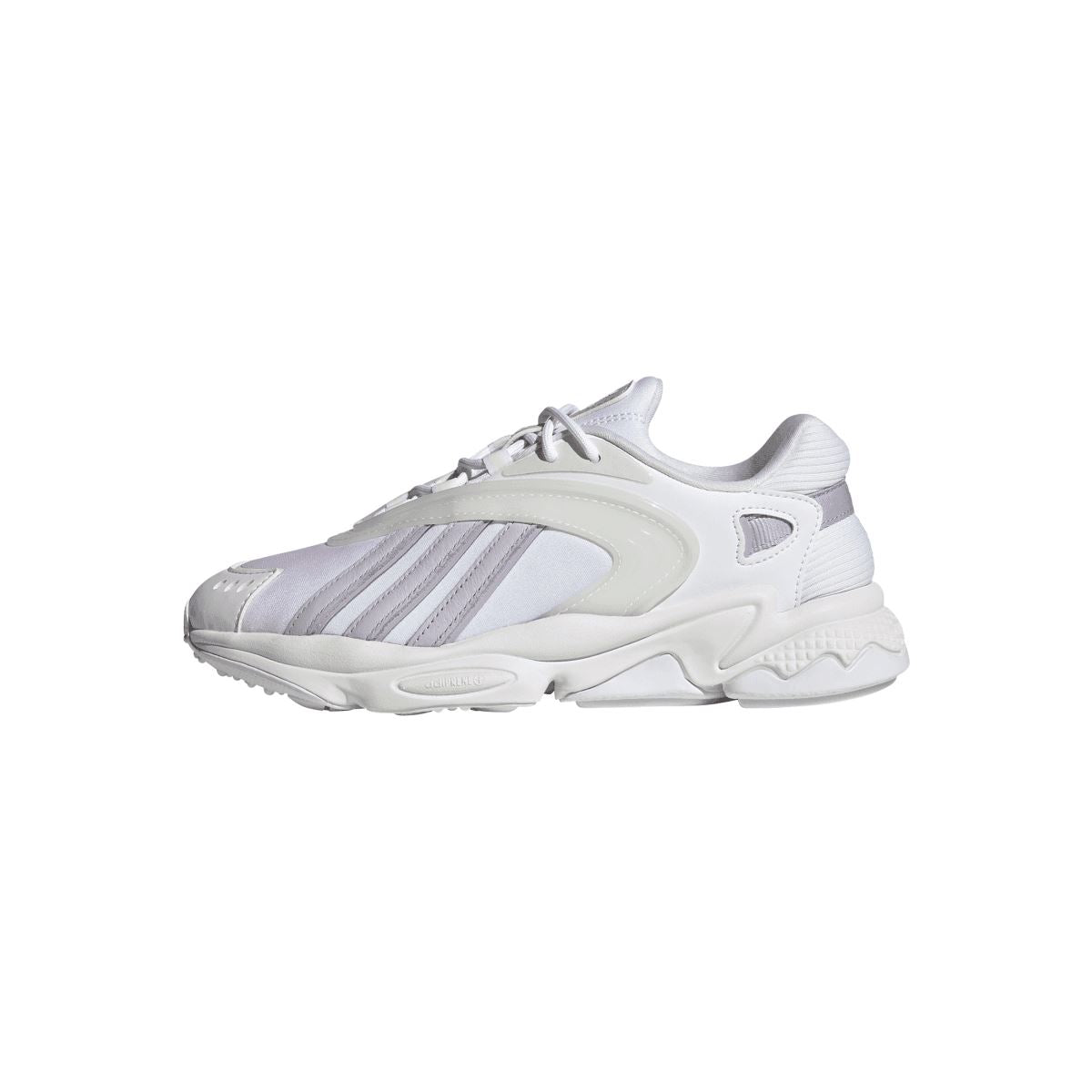 White adidas Oztral low-top sneakers, lace-up with cushioned sole and suede-look overlays