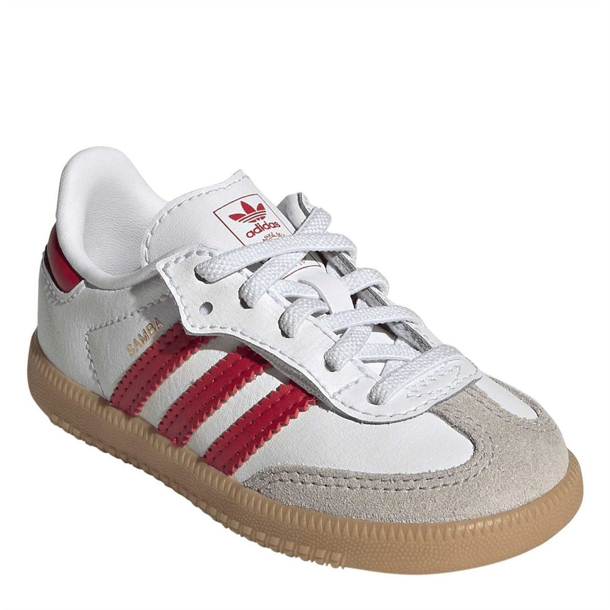 adidas Originals infants Samba low-top sneakers, white with red stripes and lace-up