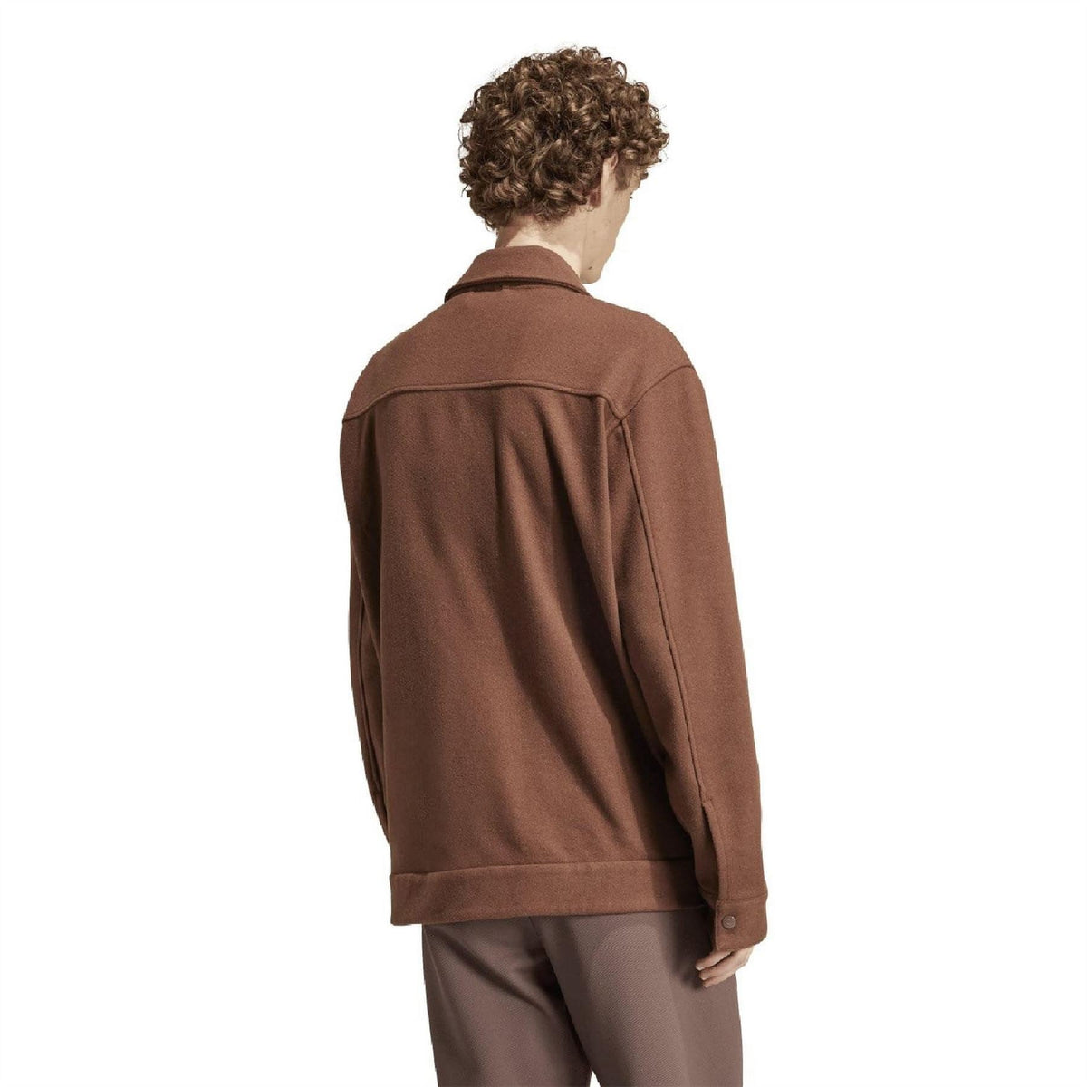 Brown overshirt shown from the back with yoke and clean rear seam