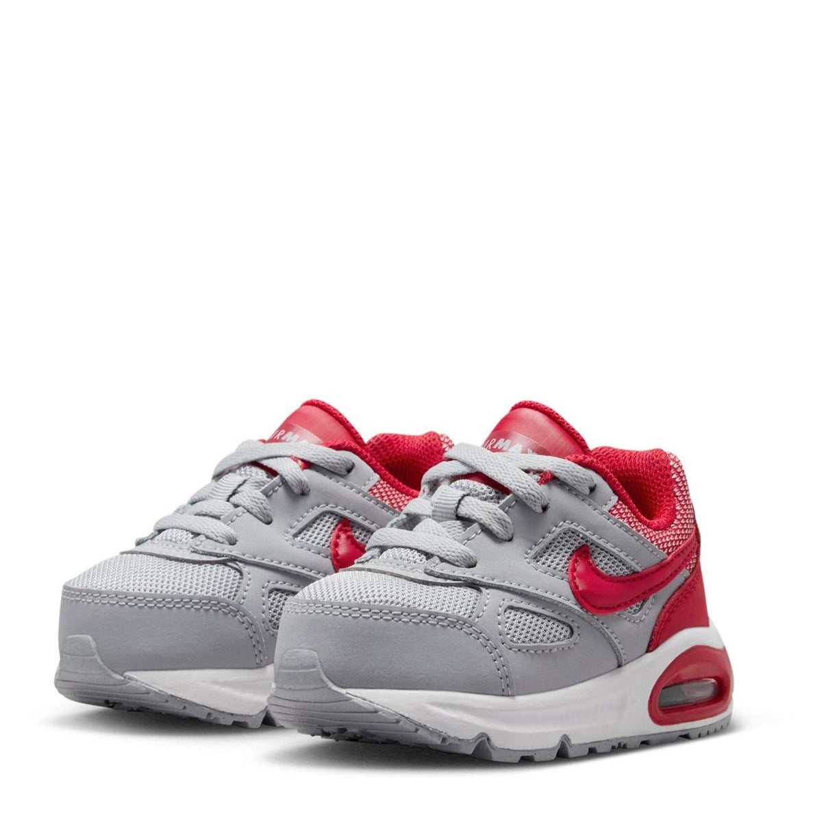 Pair of infant Nike Air Max Ivo shoes in light grey with red accents