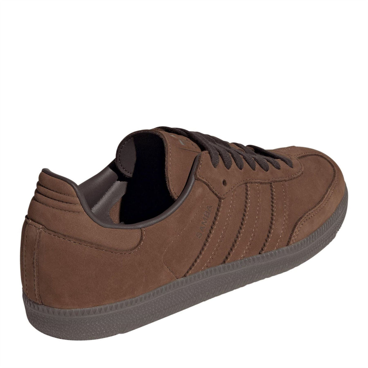 Brown suede Samba OG trainers with exposed padded heel collar and three-stripe panel