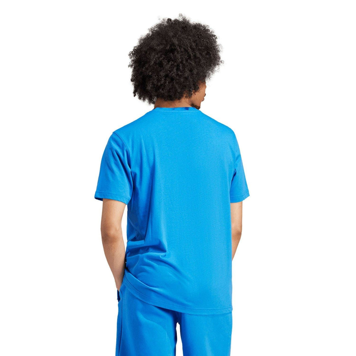 Blue crew-neck T-shirt with short sleeves, plain back