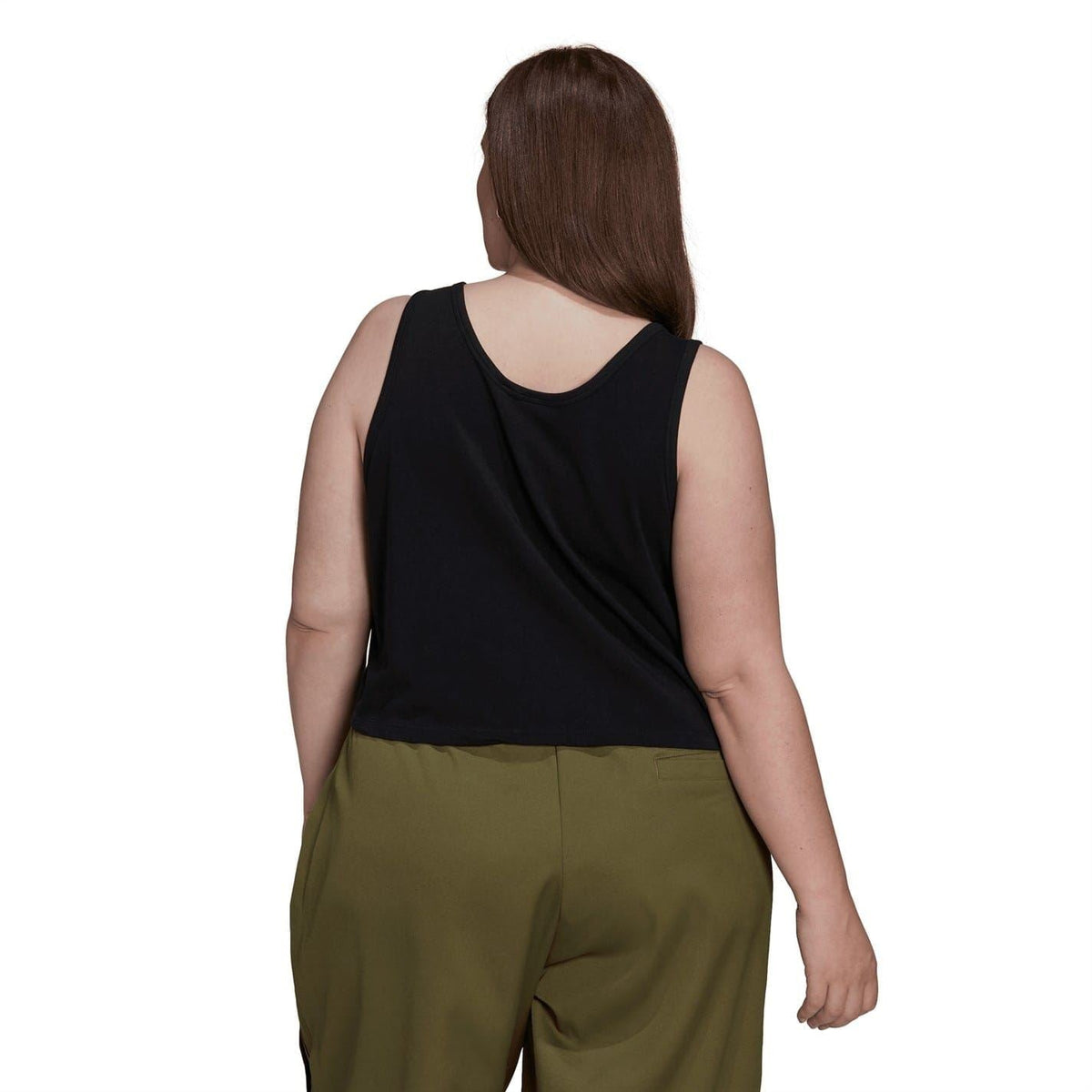 Black adidas Originals tank top back view with wide scoop back and no visible front logo