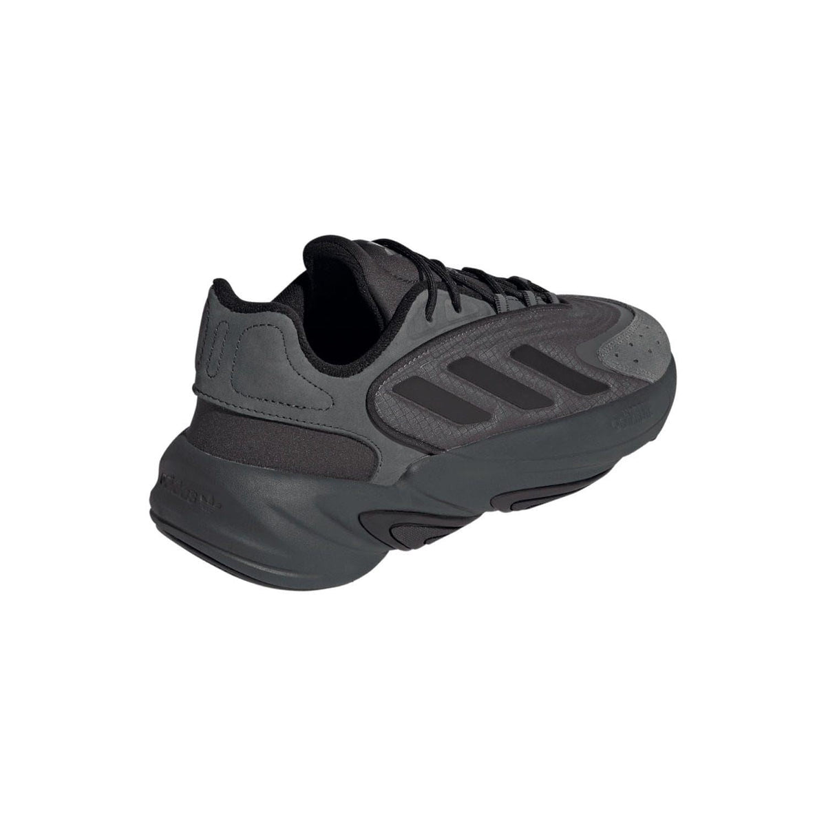 Grey adidas Originals Ozelia trainers, side view with chunky sole and lace-up closure