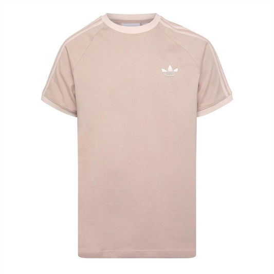 Black adidas Originals T-shirt with classic logo print, short sleeves, and crew neckline, displayed flat.