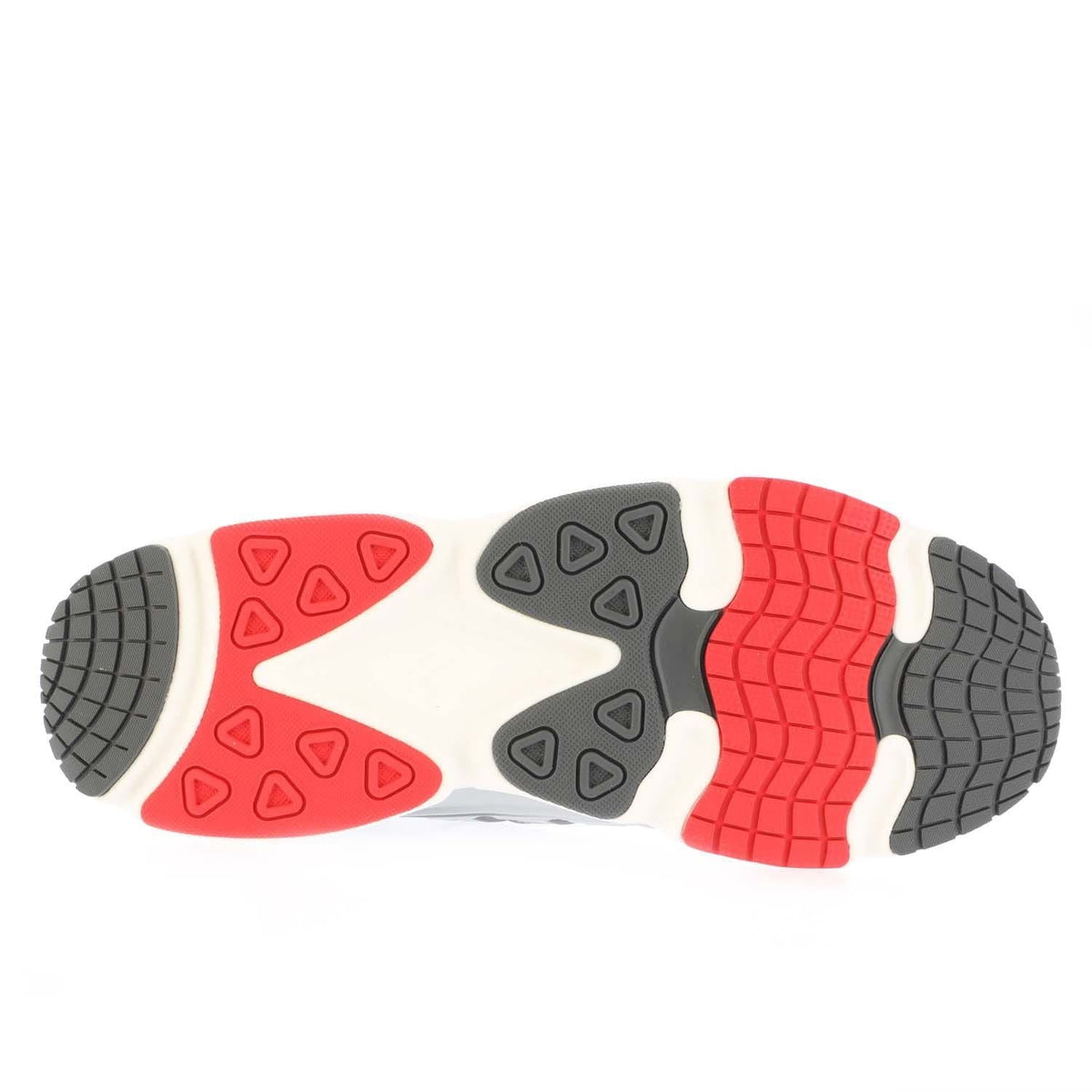Rubber outsole for grey Adidas Originals Ozmillen sneakers with red and black tread