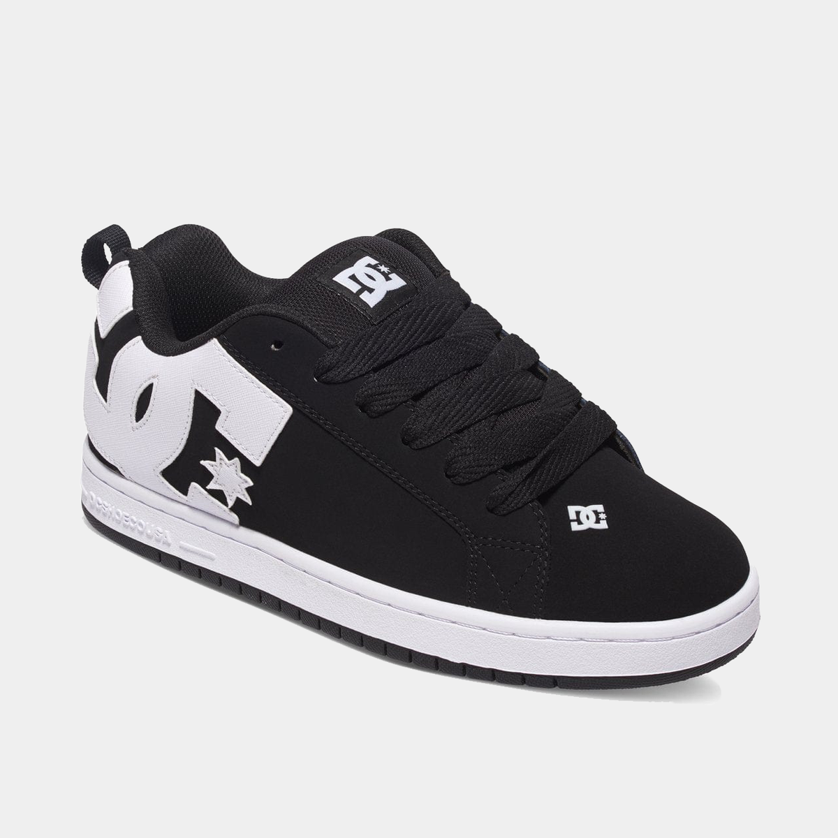 DC Court Graffik low-top sneakers, black with white DC patch, star emblem, lace-up