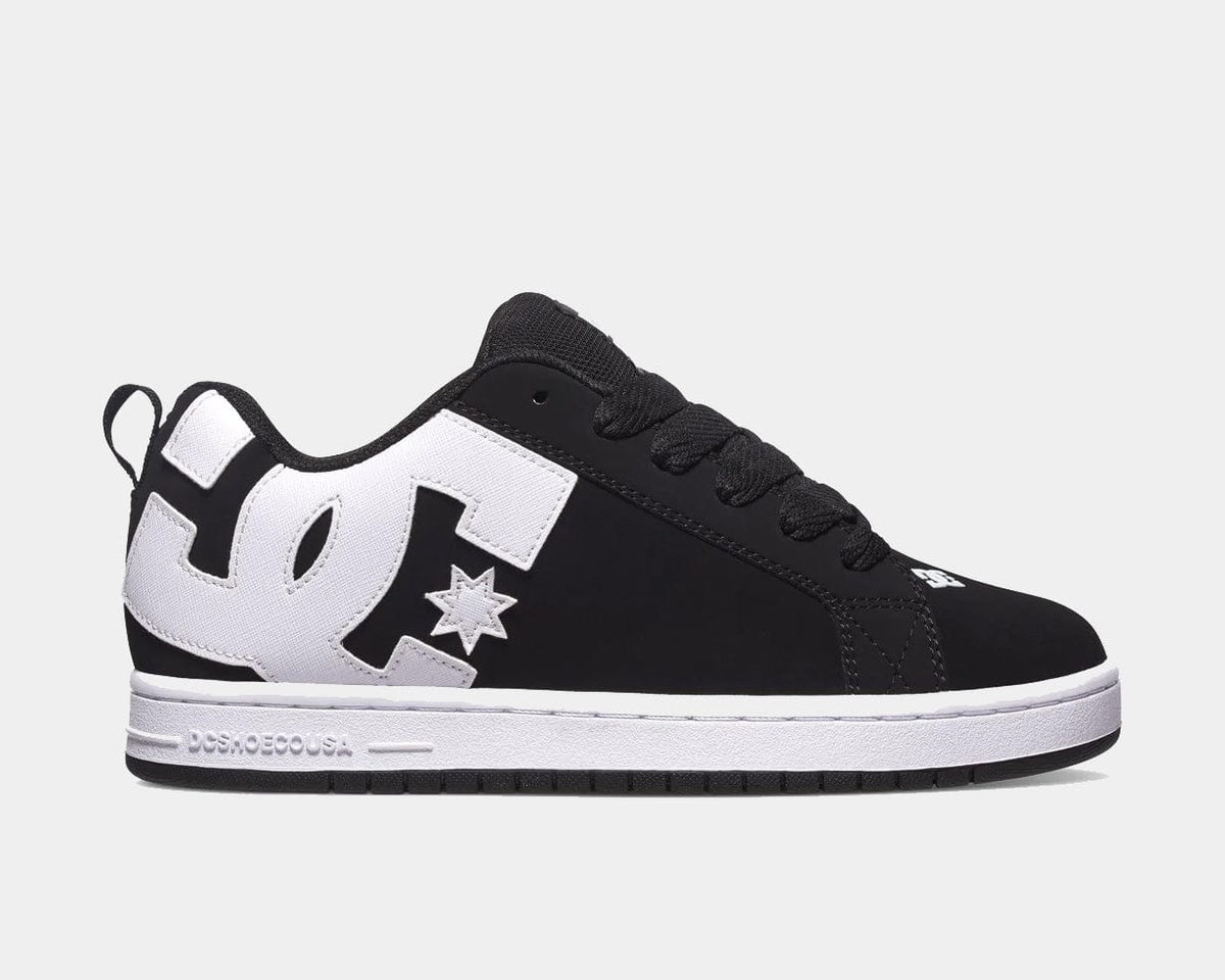 DC Court Graffik low-top sneakers, black upper with white side panels and star logo