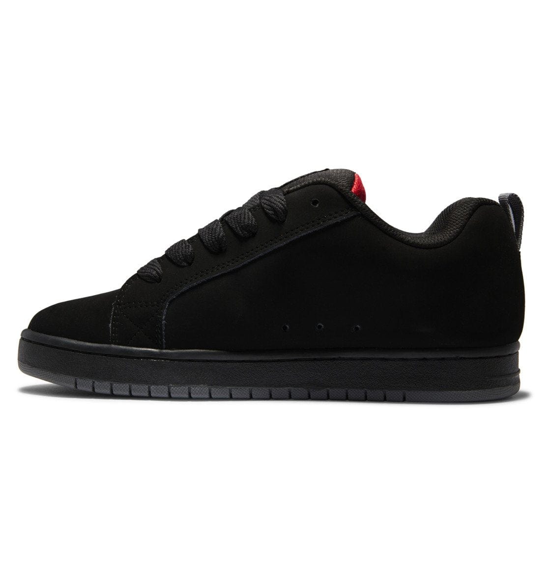 Black skate sneaker with lace-up front and smooth low-profile cupsole