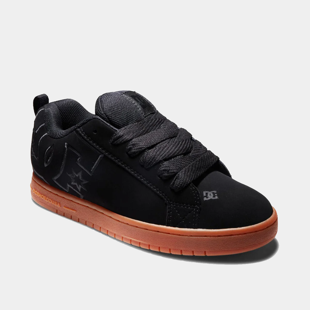 DC Court Graffik low-top sneakers, black with tonal DC logo, gum rubber sole