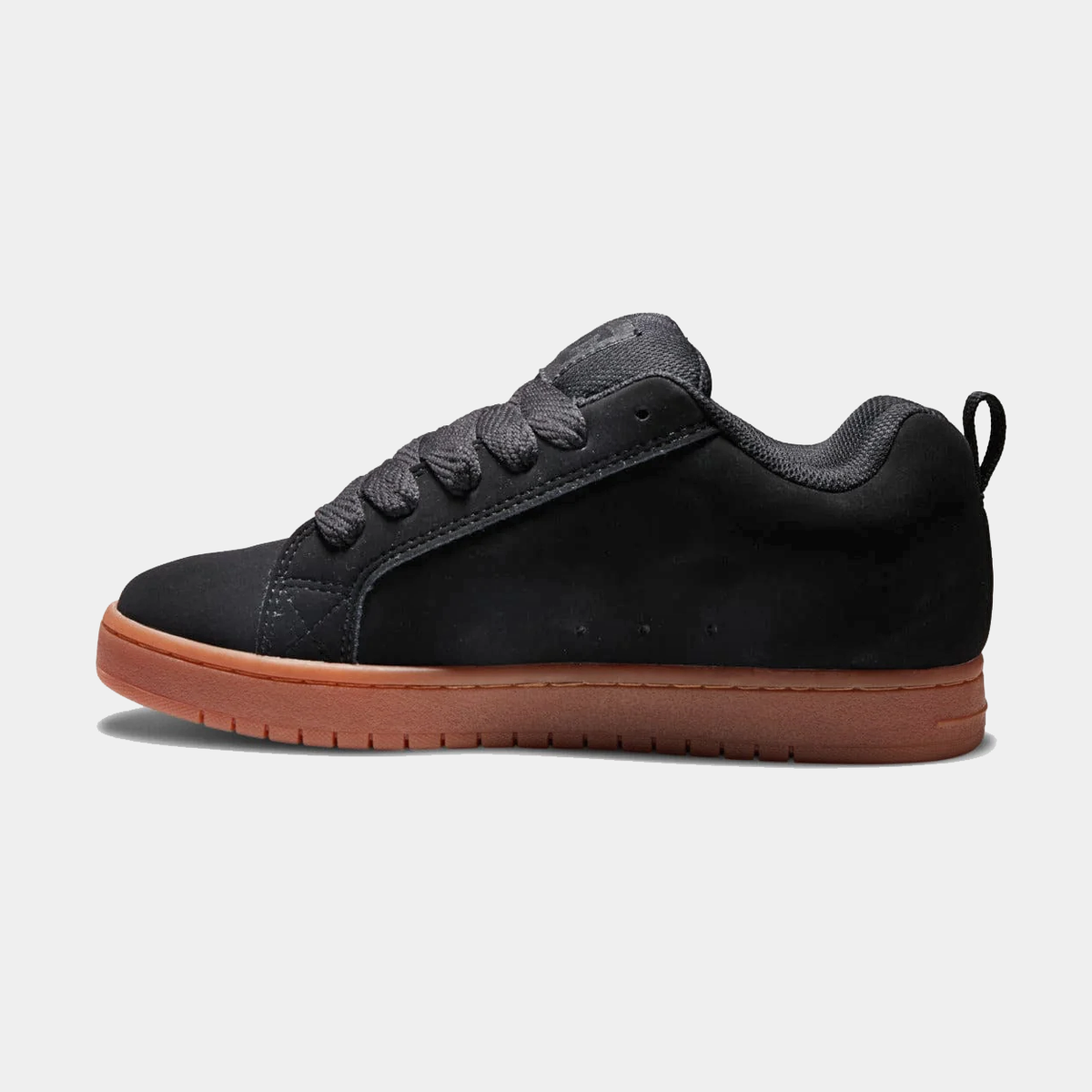 DC Court Graffik low-top sneakers, black suede-style upper with gum rubber sole