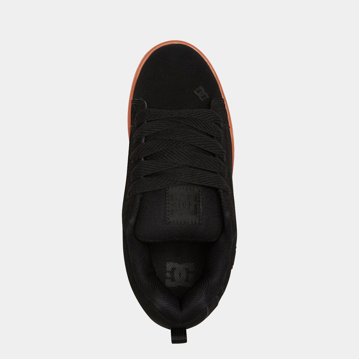 DC Court Graffik black sneaker tongue and heel lining with DC logo