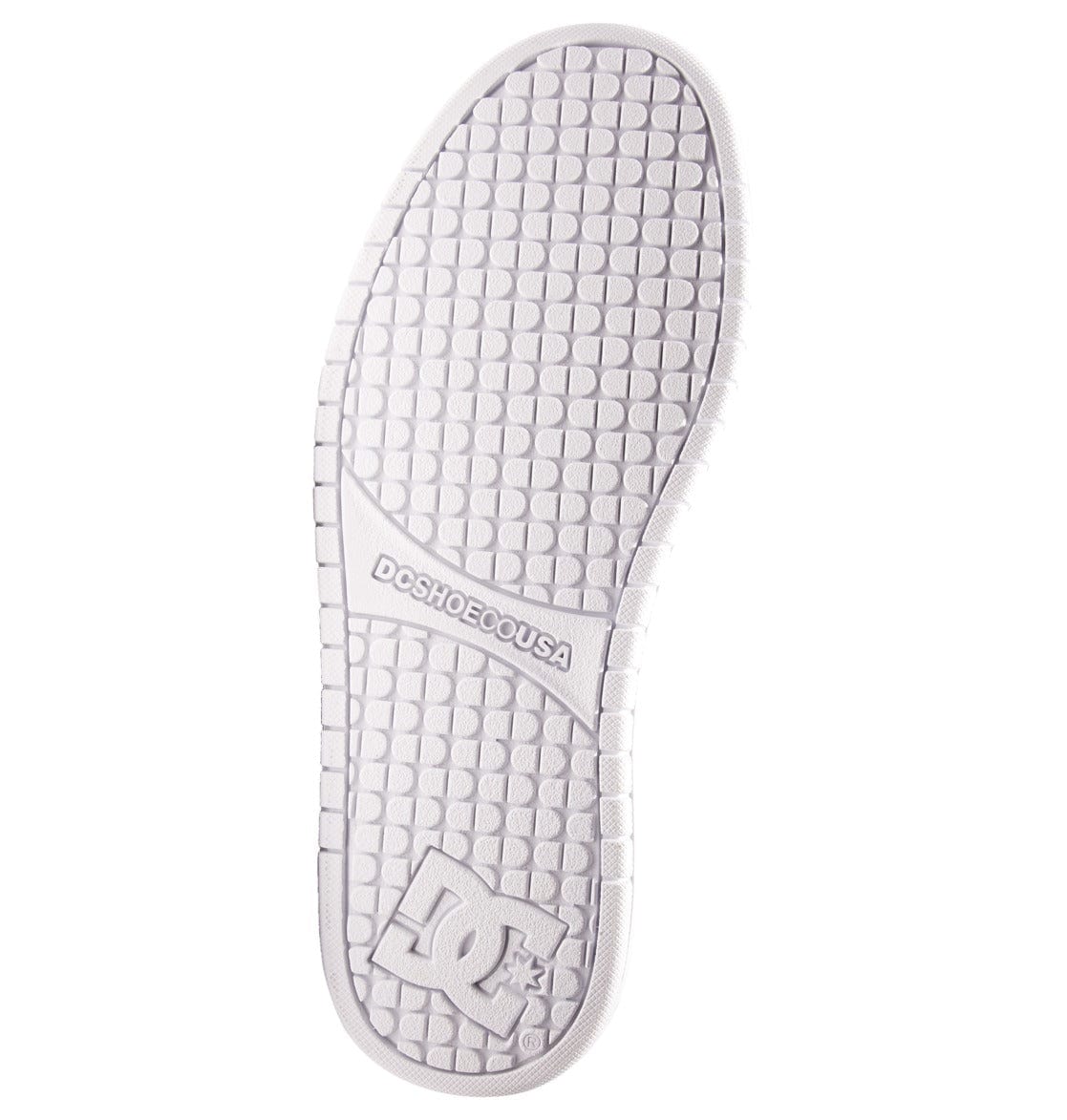 Court Graffik sneaker outsole in white with textured tread and DC SHOES logo