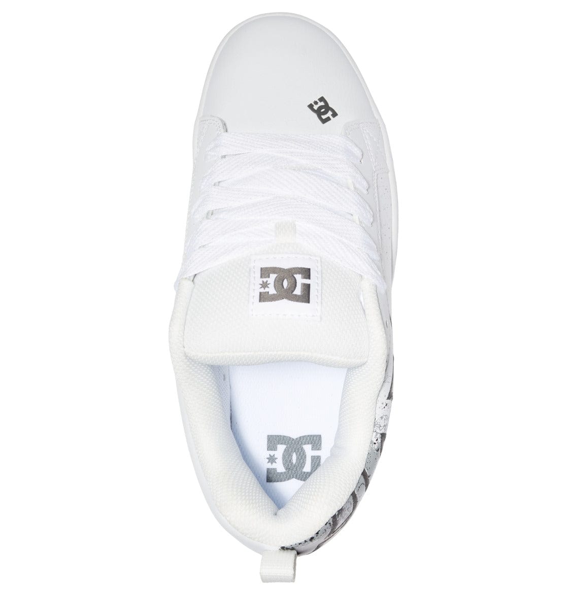 Court Graffik sneakers top view with white laces, padded collar, and DC logo on tongue