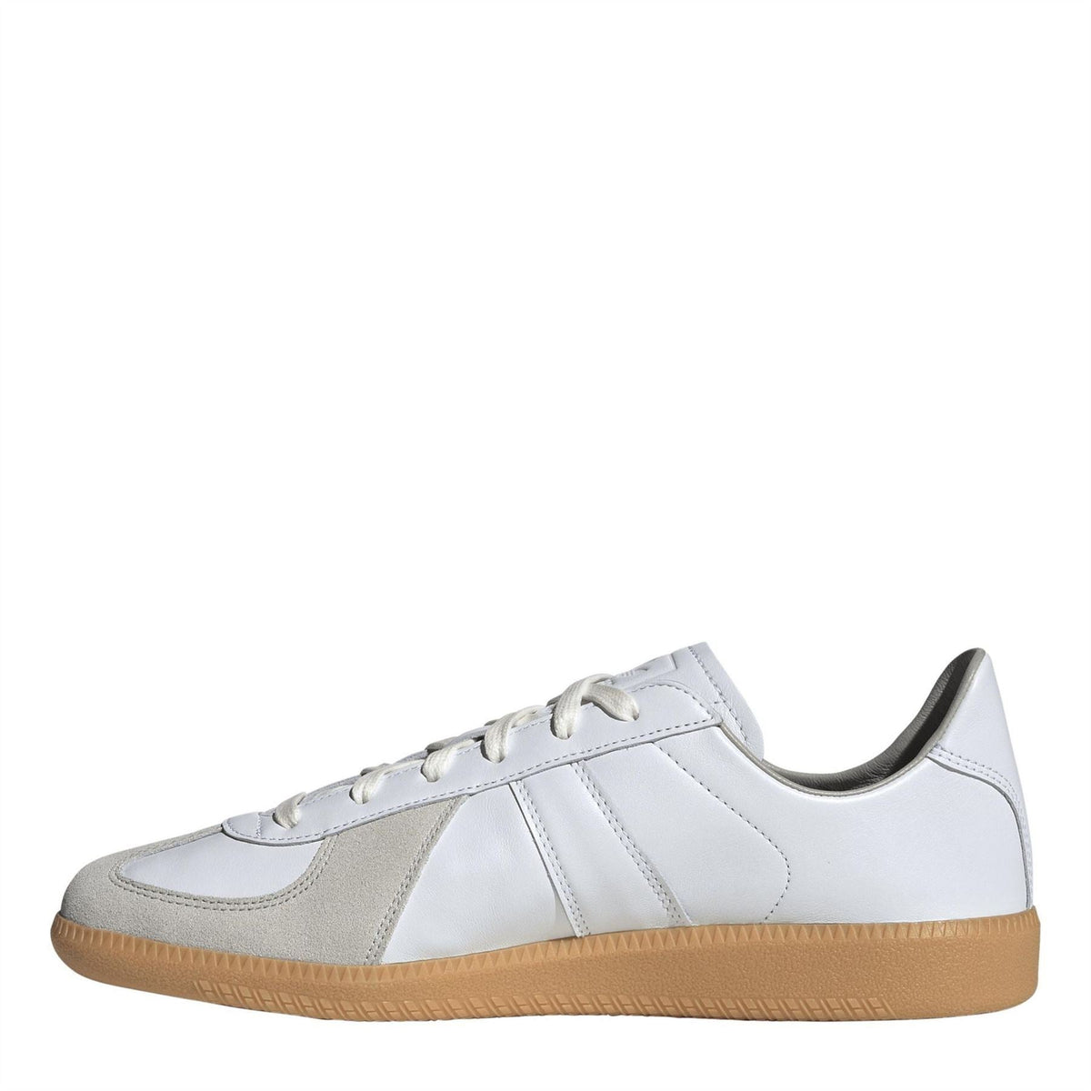 White and gray lace-up low-top trainers with gum rubber sole