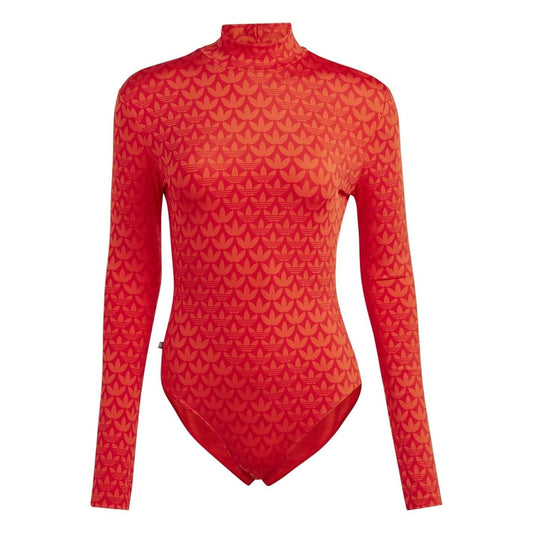 adidas Originals women's logo bodysuit, black tops with white adidas logo, close-up of fabric and design details