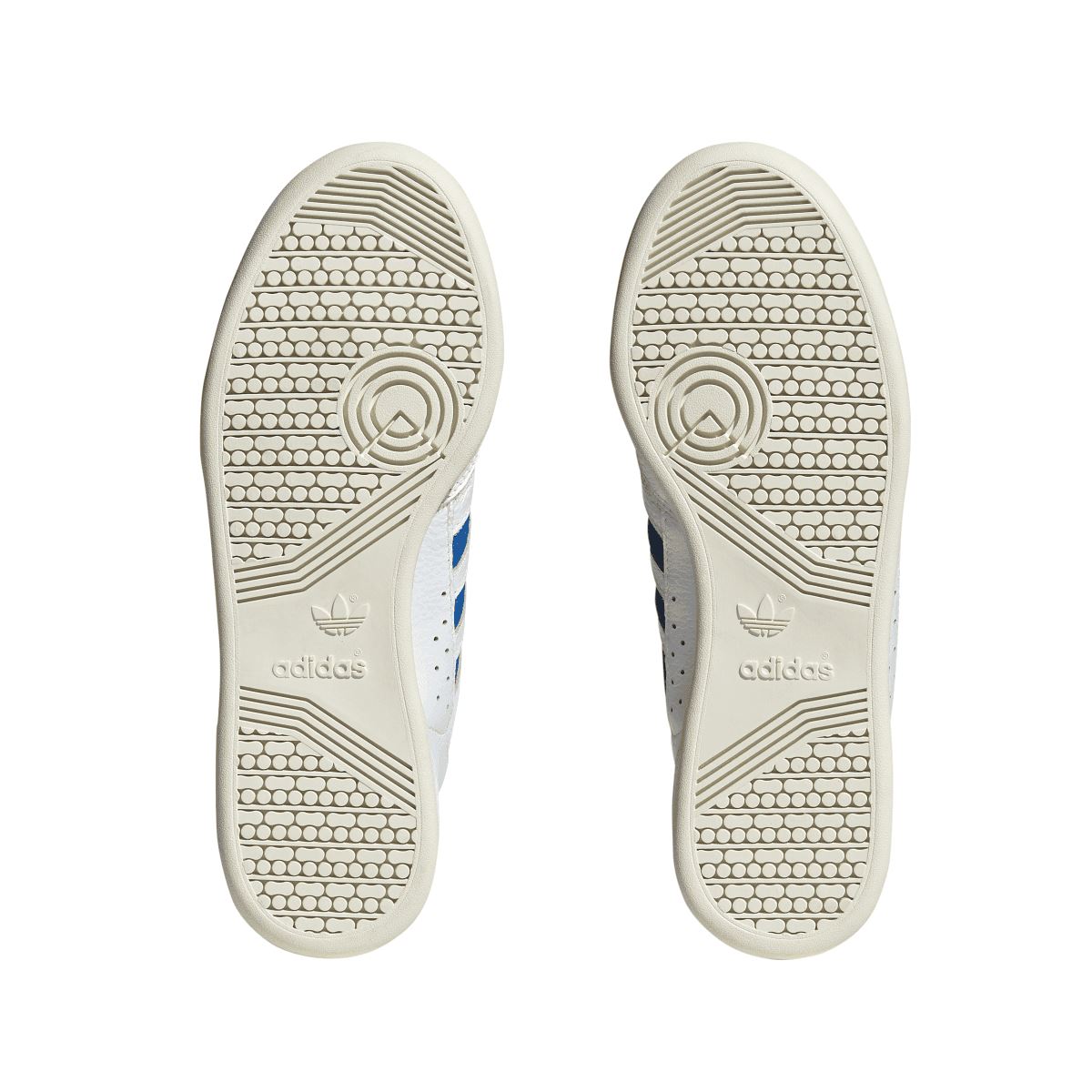 White adidas Continental 80 trainers, rubber outsole tread with adidas logo