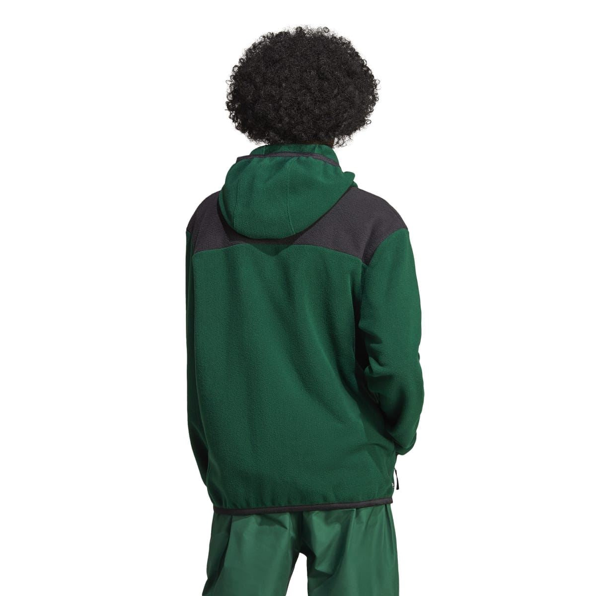adidas back view zip hoodie in green with charcoal yoke and hood