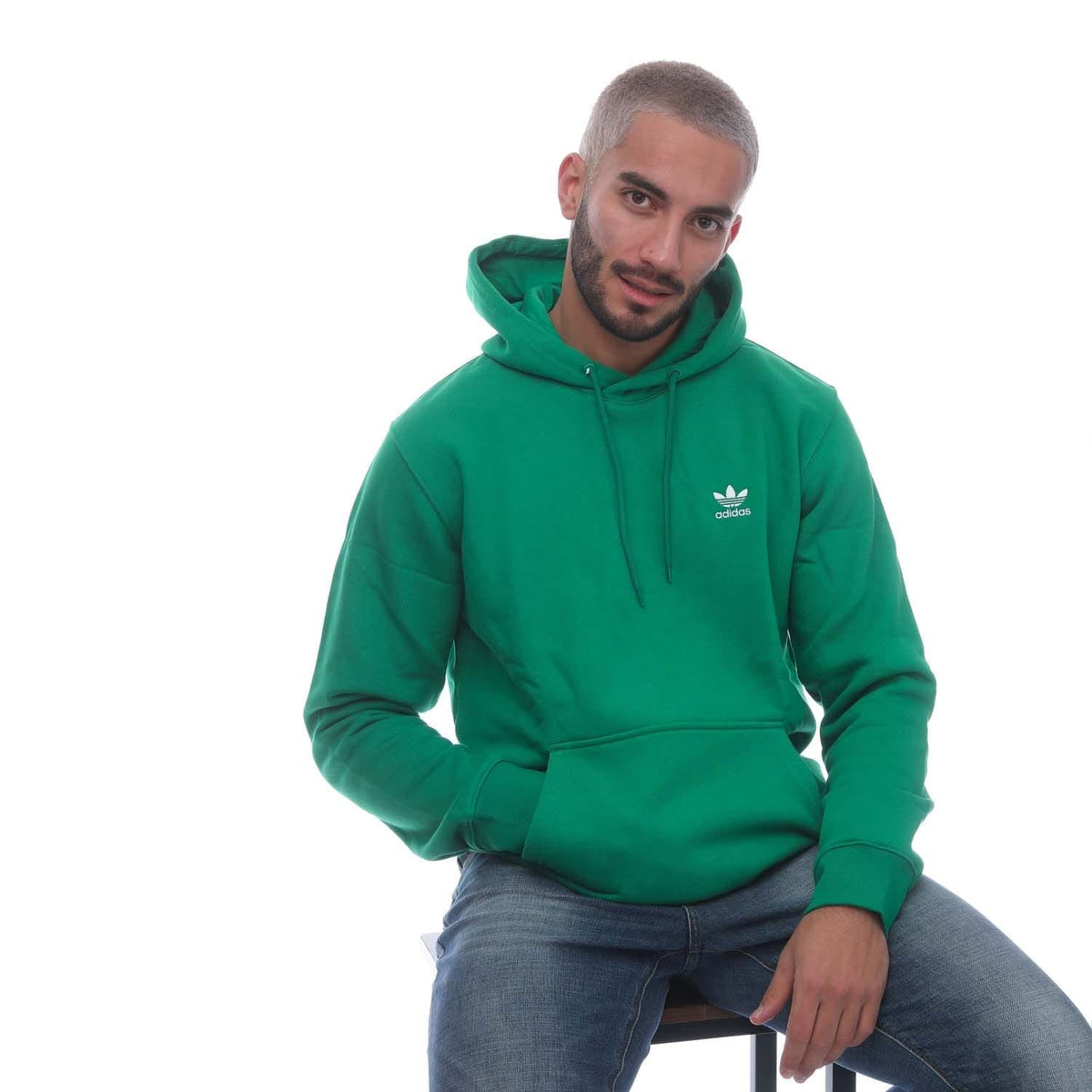 Green adidas Originals Trefoil hoodie with hood, drawstrings, and kangaroo pocket