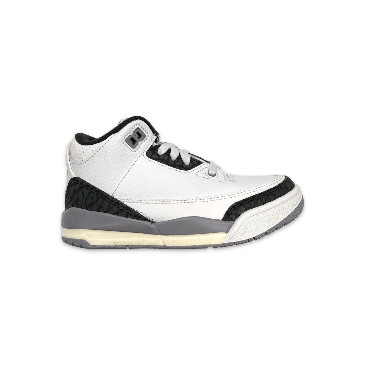 Kids' Air Jordan 3 Retro sneakers in white with black and cement-grey accents