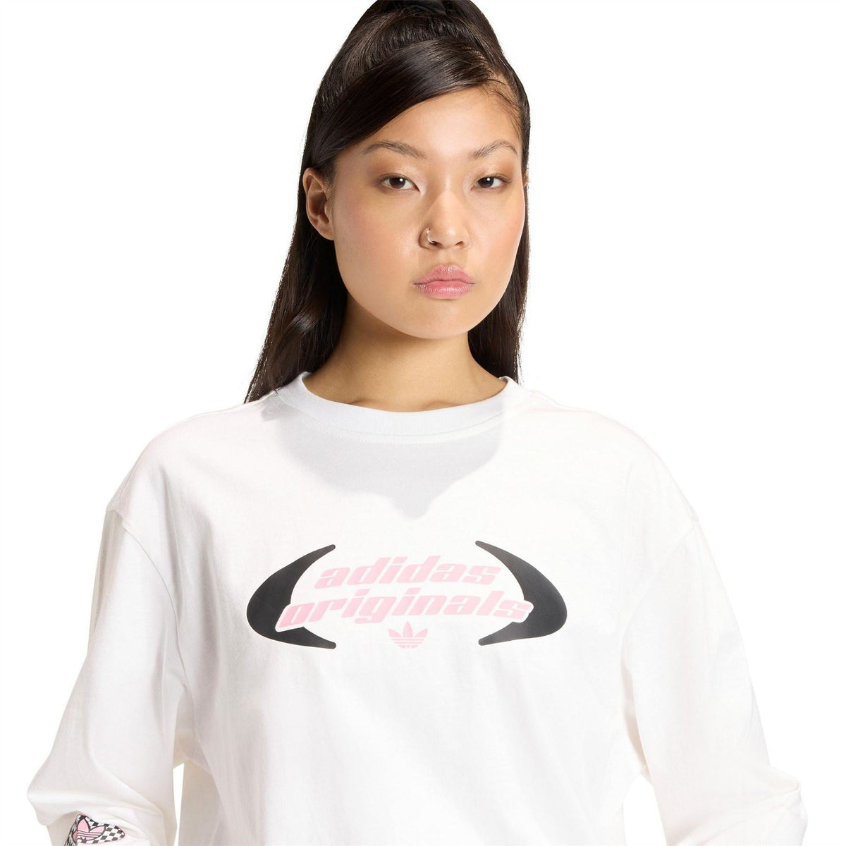 White adidas Originals long-sleeve T-shirt with front "adidas originals" logo