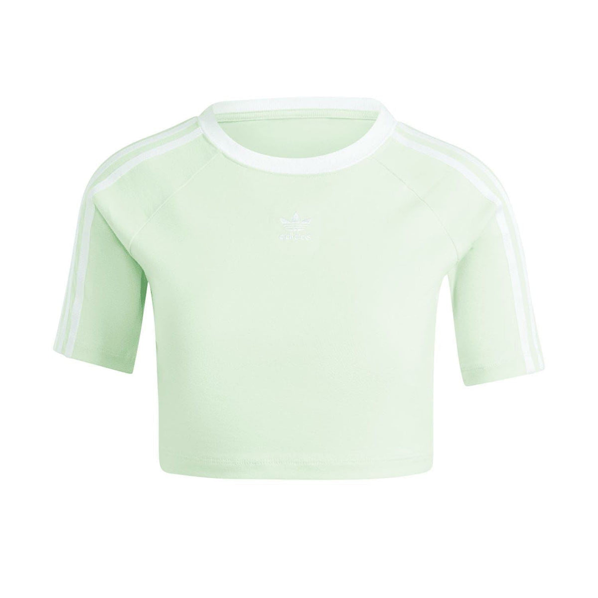 Pale green baby T-shirt with crew neck and white 3-stripe sleeve accents