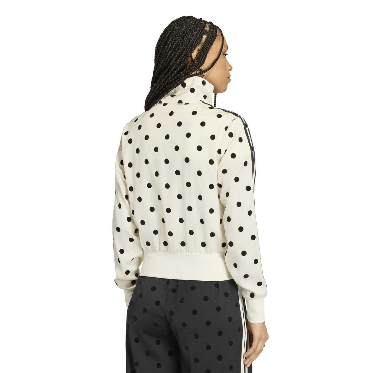 adidas Originals hooded polka-dot track jacket, back view, off-white with black dots