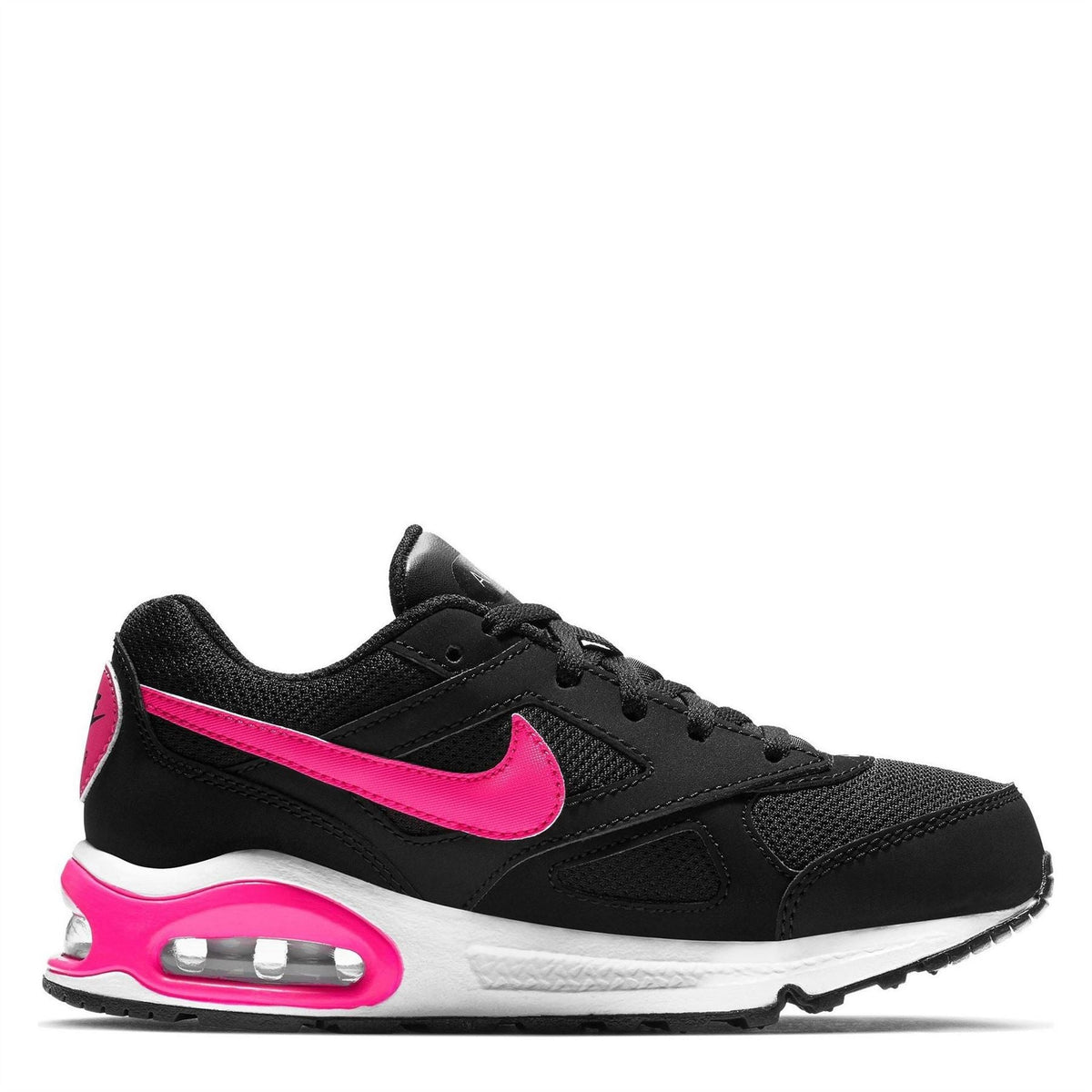 Nike Air Max Ivo kids' black trainers with pink swoosh and air-cushion sole