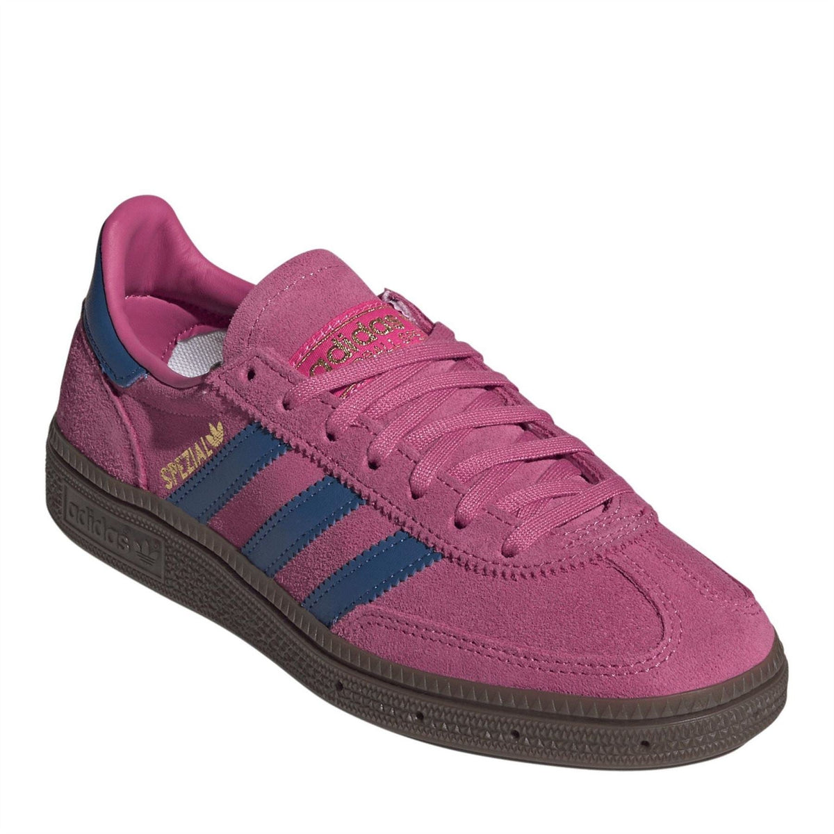 Juniors Handball Spezial suede shoes, violet with blue stripes, stitched toe and lace-up