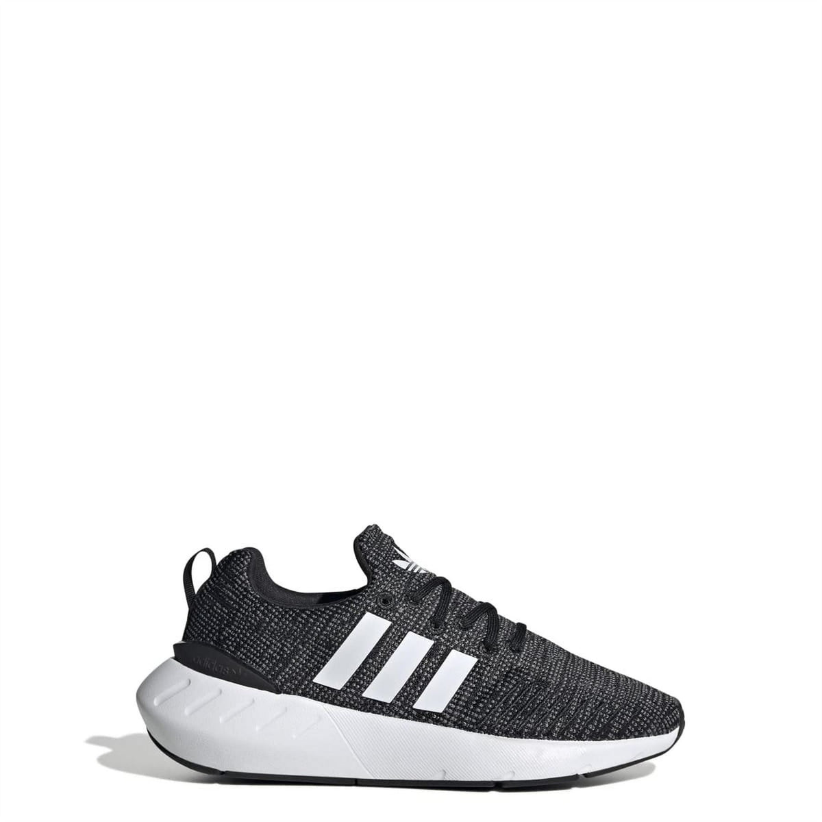 Black-and-white knit lace-up trainers with white 3 stripes and padded collar