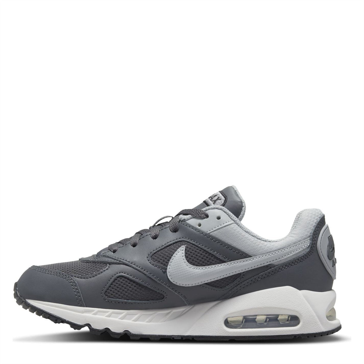 Boys' Nike Air Max Ivo side view in dark grey with light grey overlays