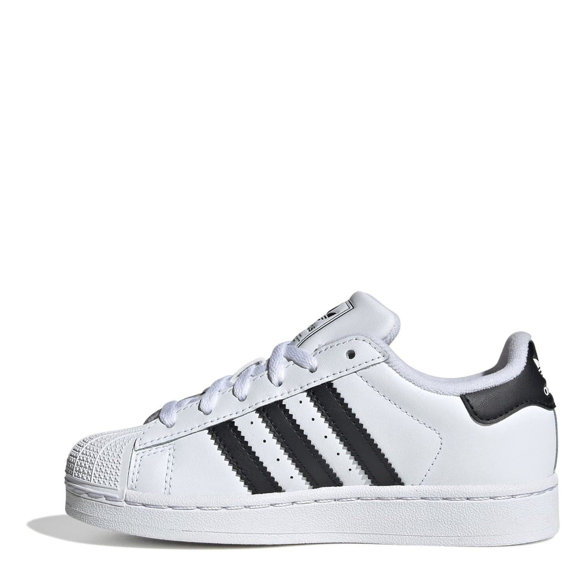 adidas Superstar low-top sneakers, white with black heel tab, three stripes and laces