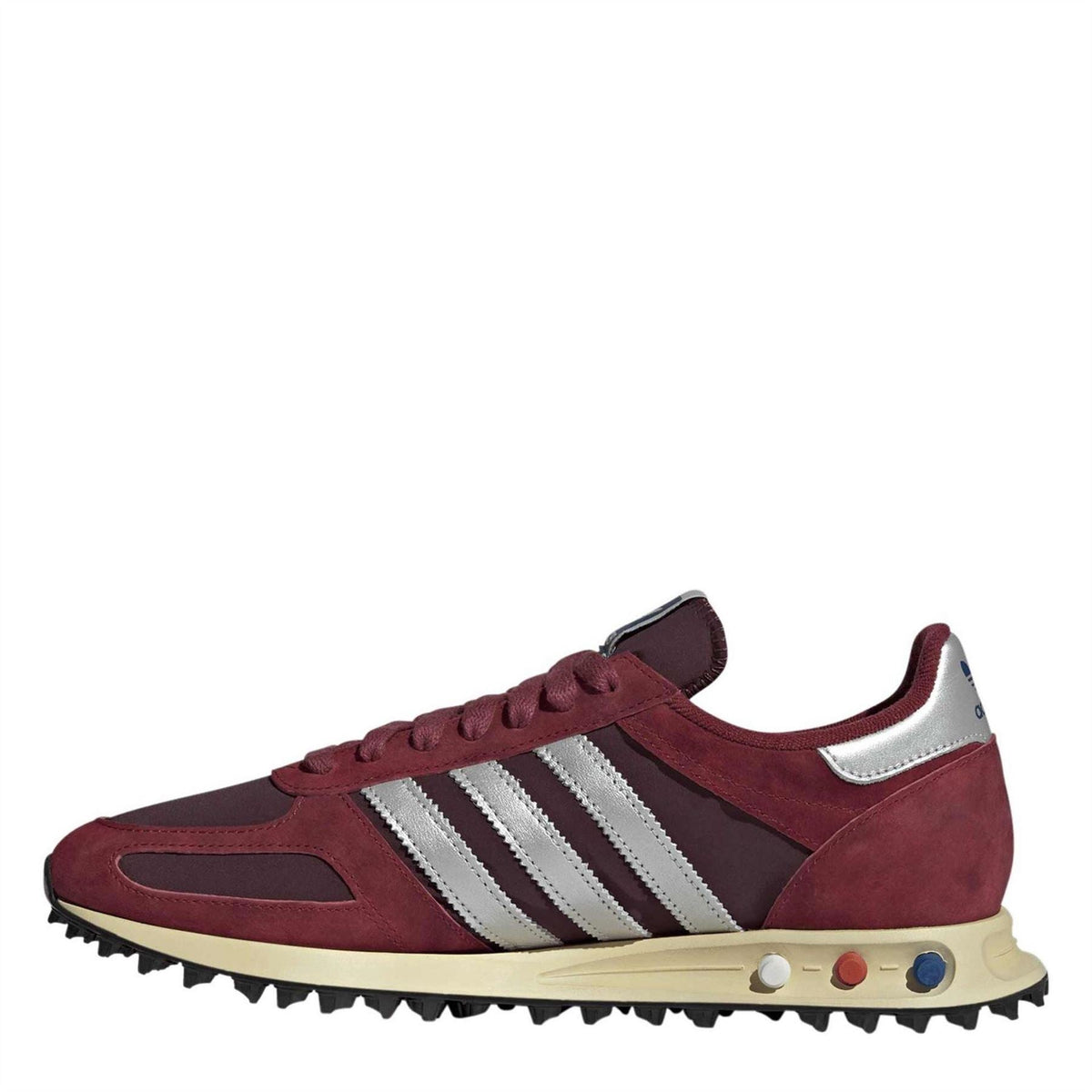 adidas Originals LA Trainer OG low-top sneakers, burgundy suede with three white stripes