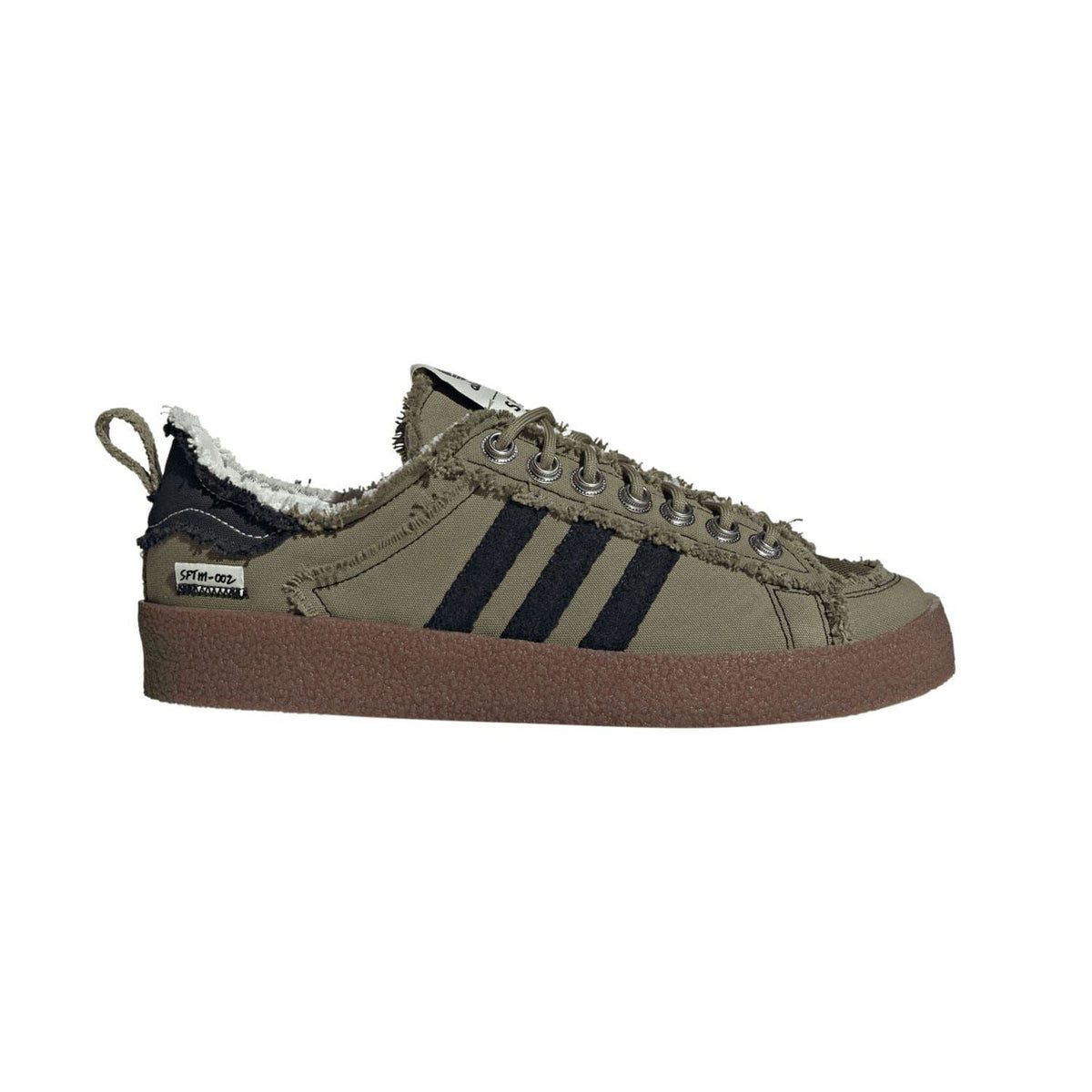 adidas Originals Campus 80s trainers in olive with navy stripes, lace-up and fur trim