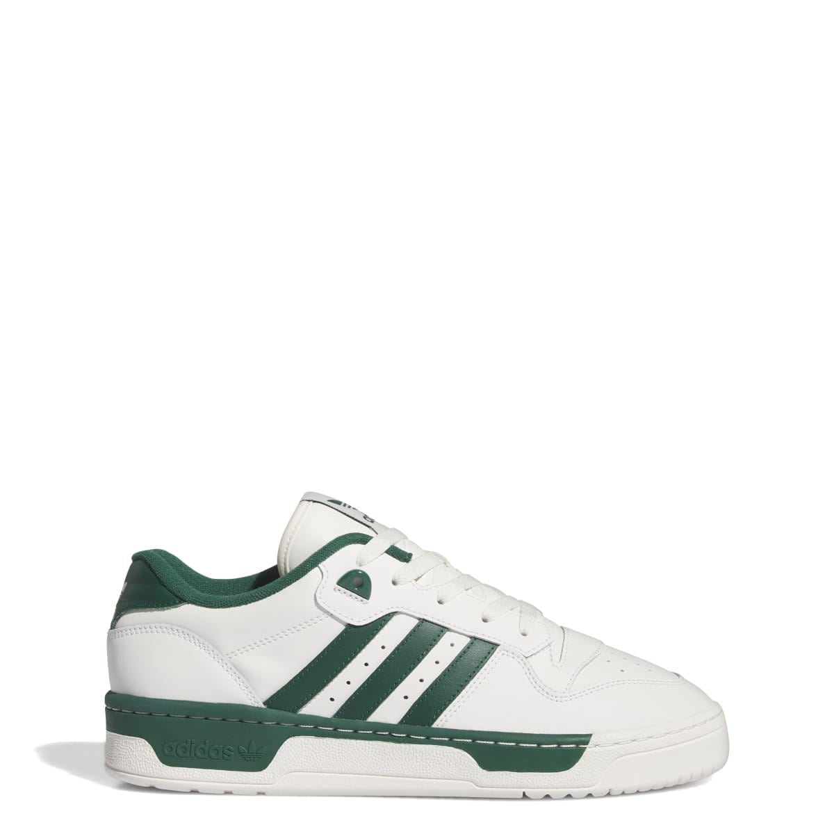White and green adidas Rivalry Low low-top trainers with lace-up front and side stripes