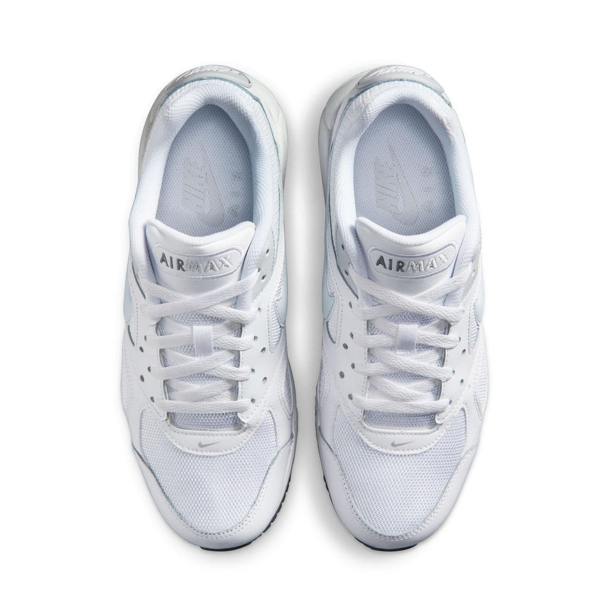 Women's white Air Max sneakers, top view of mesh upper with lace-up detail