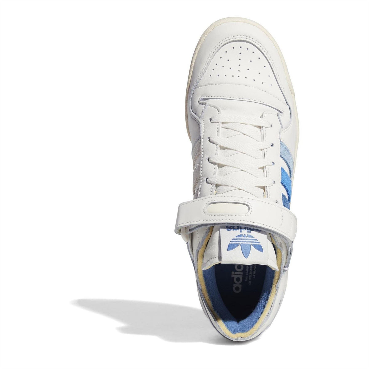 adidas Originals low top trainers, white front with lace-up closure and blue stripes