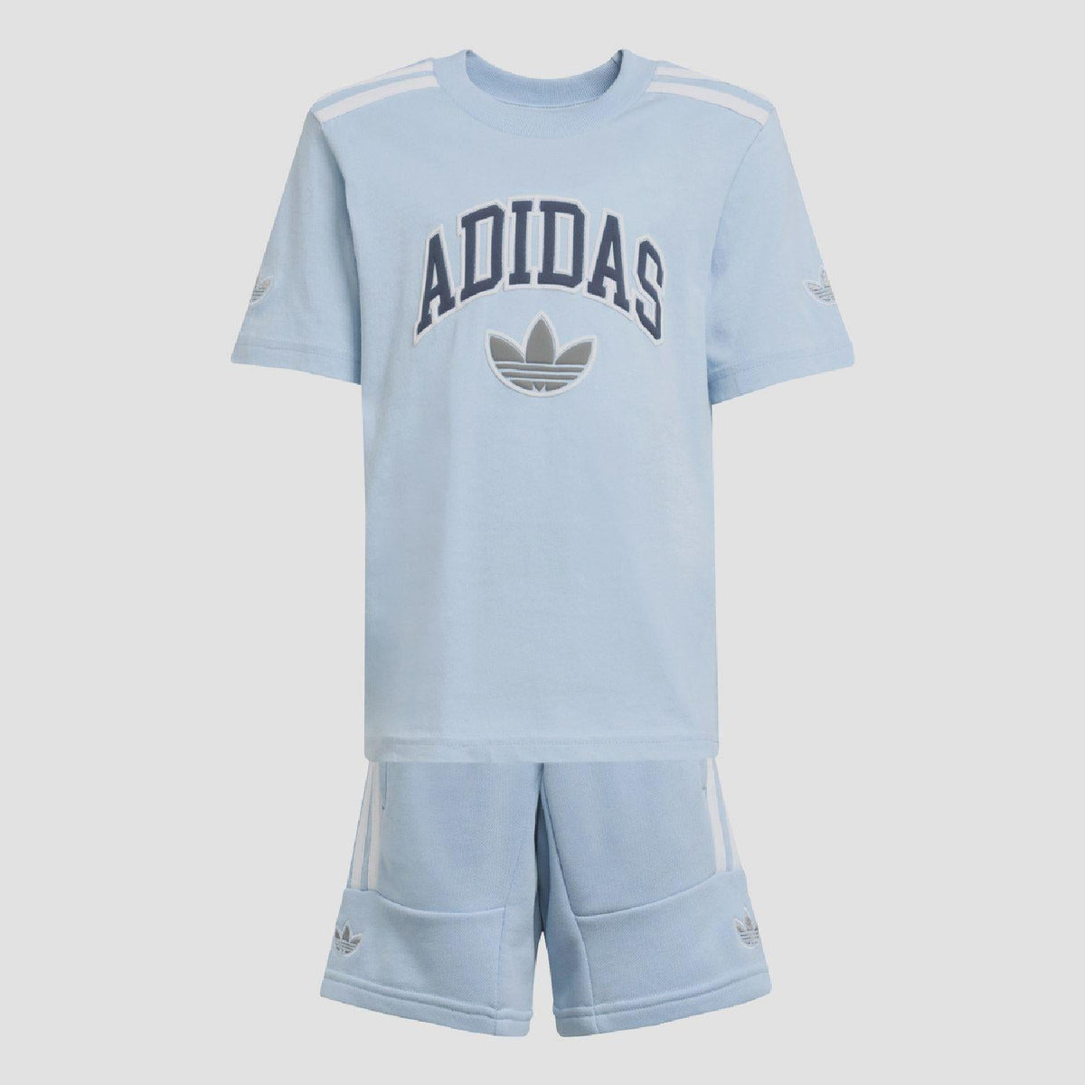 Adidas Originals juniors T-shirt and shorts set for ages 8-16, featuring classic design and comfortable fabric.