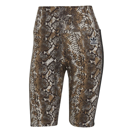 adidas Originals slim-fit athletic shorts with brown/cream snake print and adidas logo