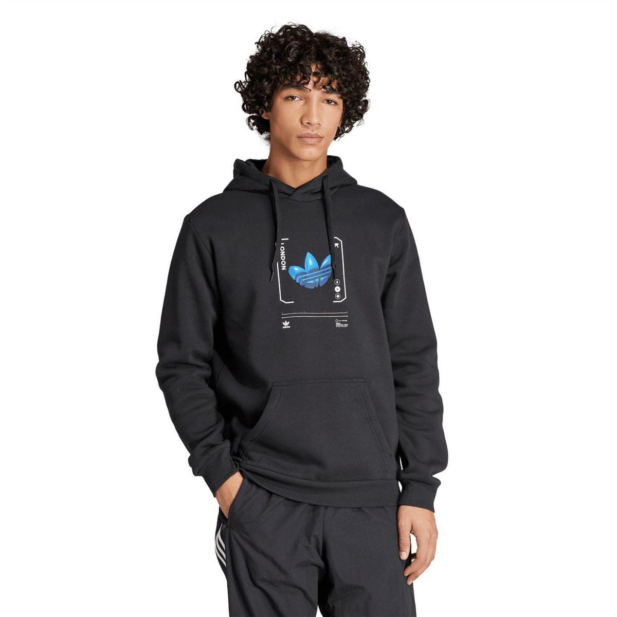 adidas Originals black graphic hoodie with kangaroo pocket and pull-over hood