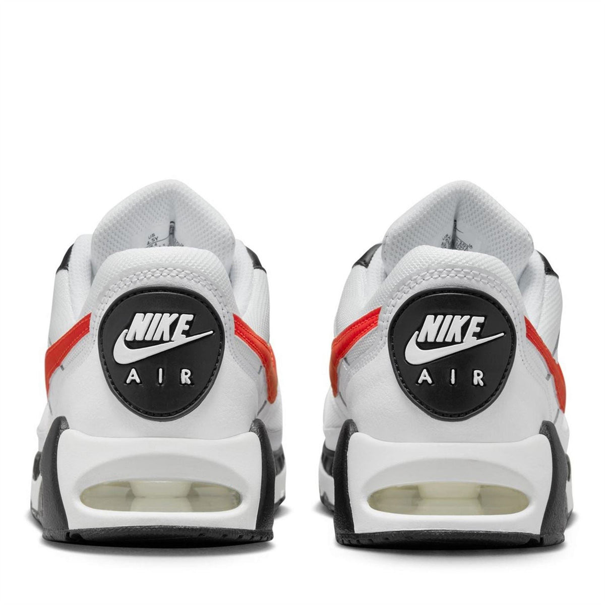 White boys' Air Max sneakers, rear view with Nike Air logo and visible heel Air unit