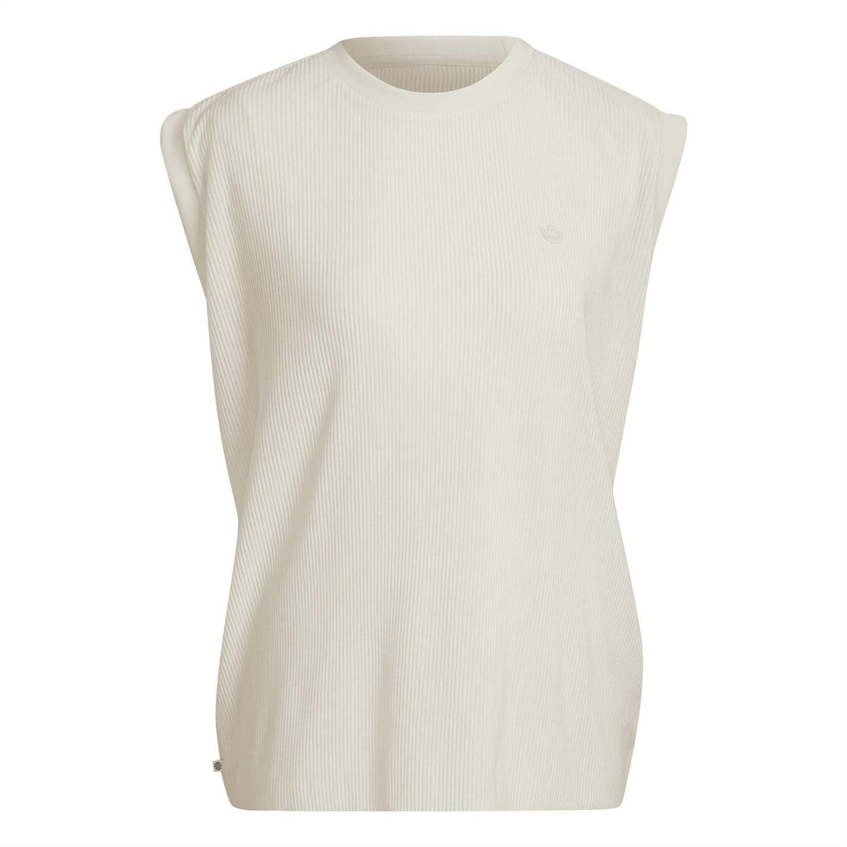 Cream ribbed crew-neck relaxed-fit tank top, sleeveless