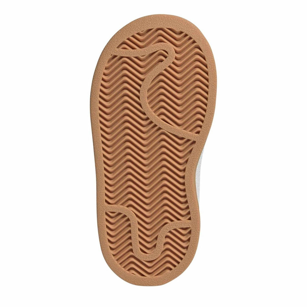 Infant crib sneaker outsole with tan rubber tread pattern for traction