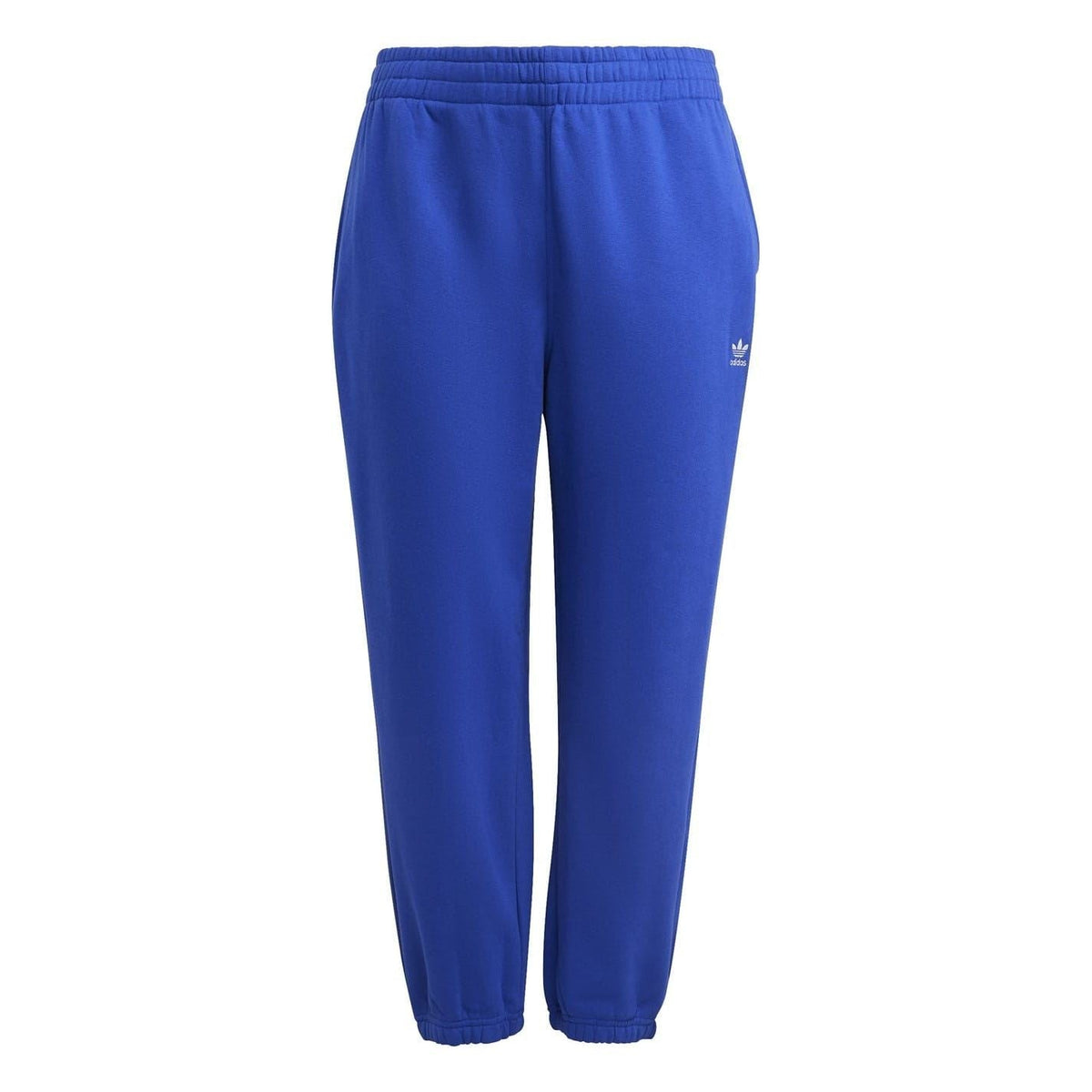 Blue tapered joggers with elastic waistband and adidas trefoil logo